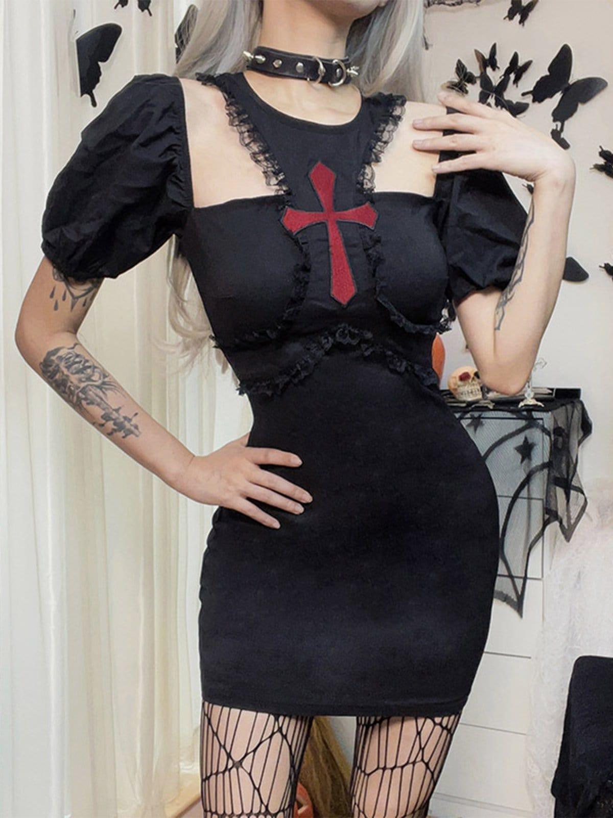 Appliqué Crucifix Lace Dress