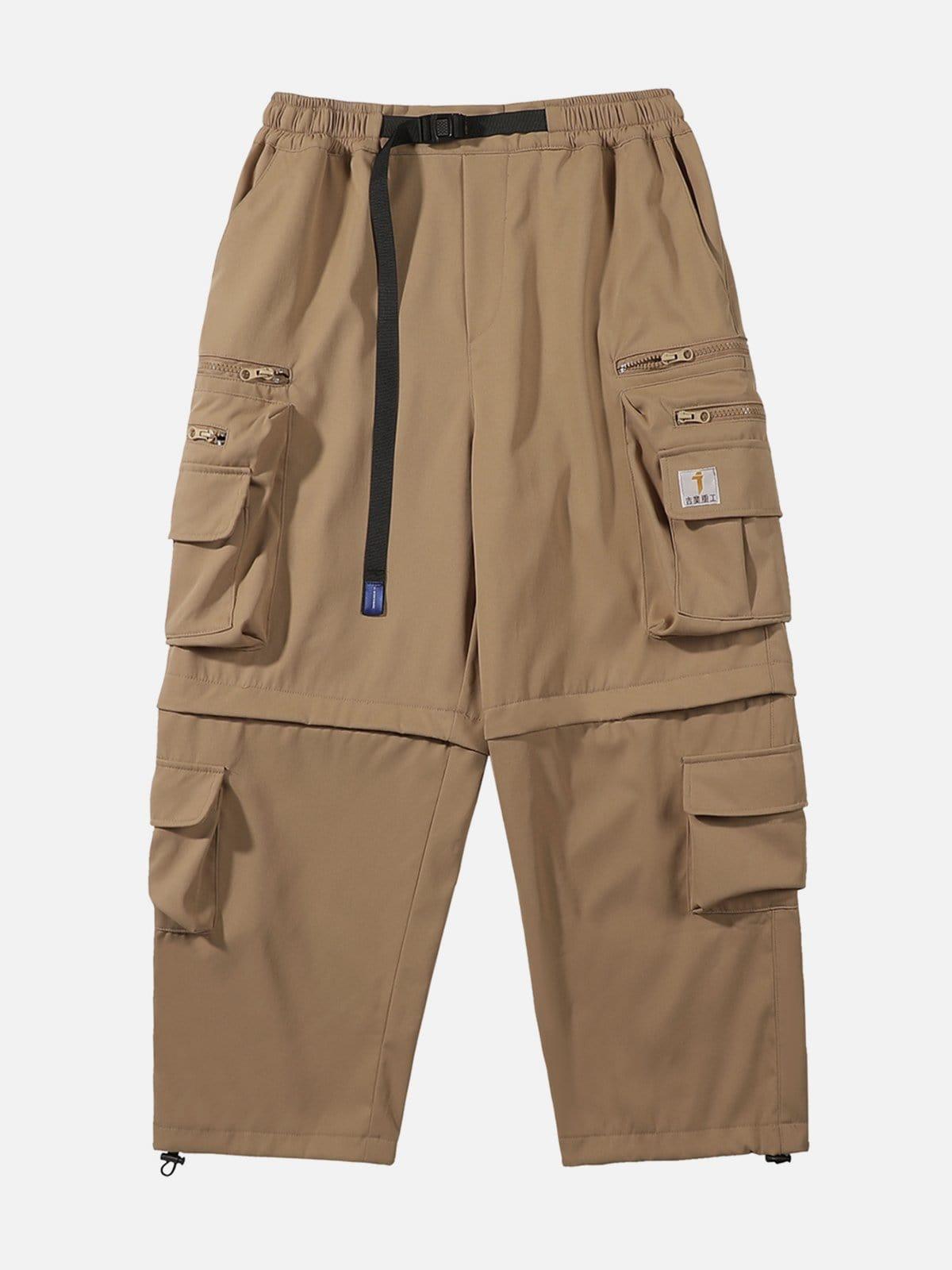 Solid Color Zip Up Pocket Cargo Pants