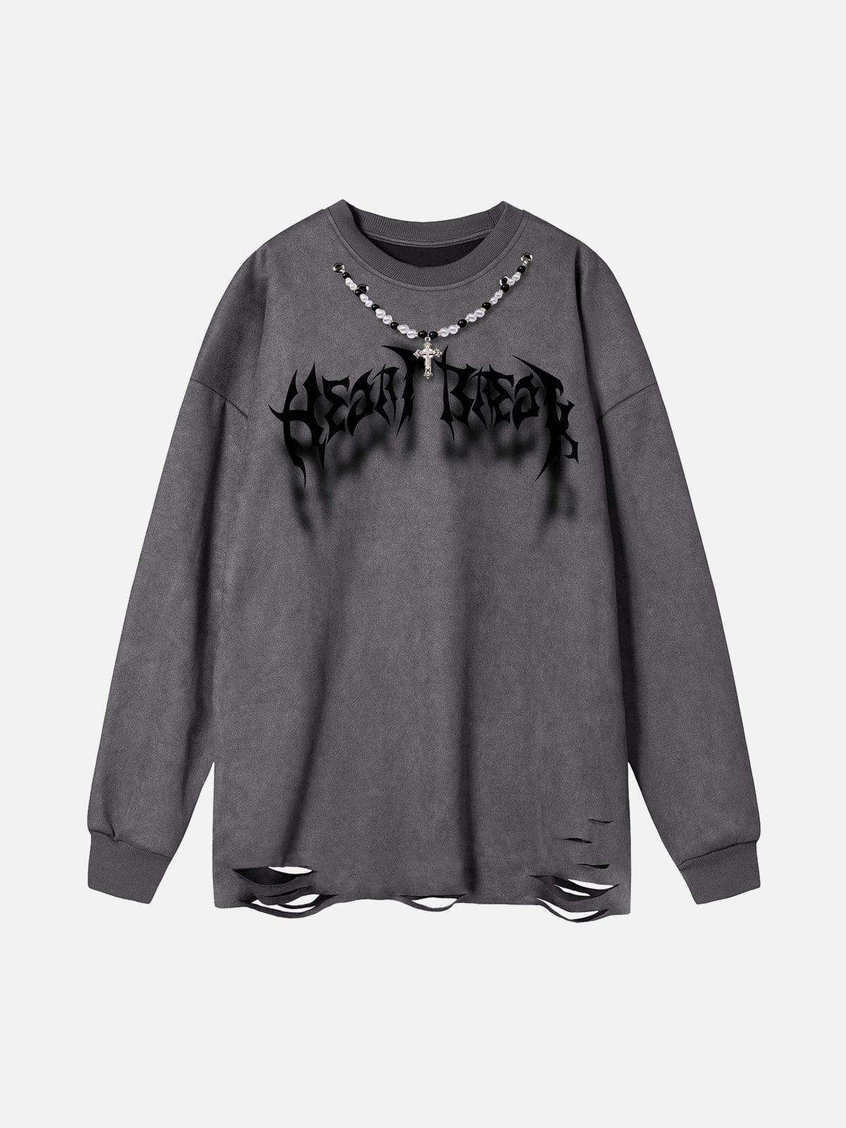 Fuzzy Letters Cut Sweatshirt