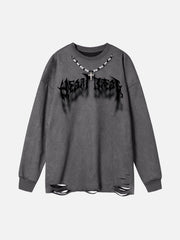 Fuzzy Letters Cut Sweatshirt