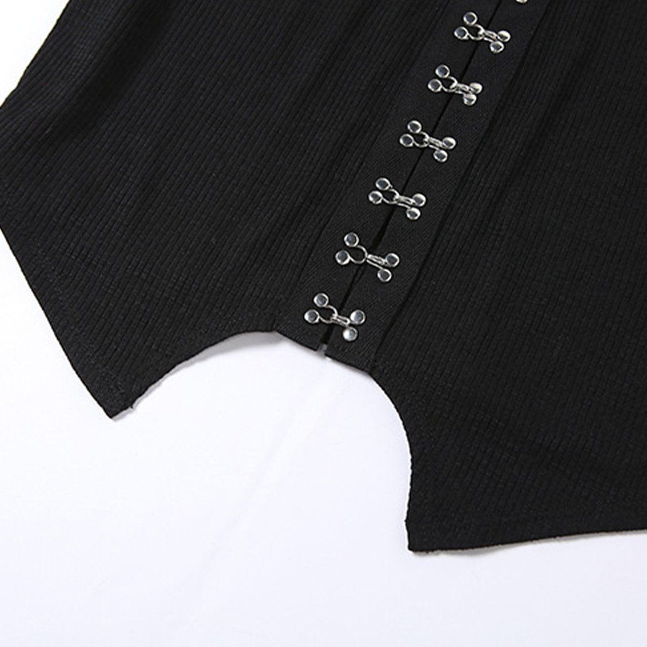 Punk Navel Metal Button Short Sleeve T Shirt