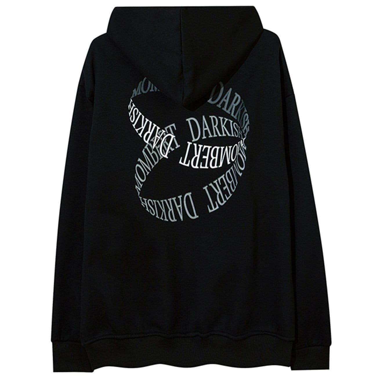 Circle Letters Print Fleece Zip Up Hoodie