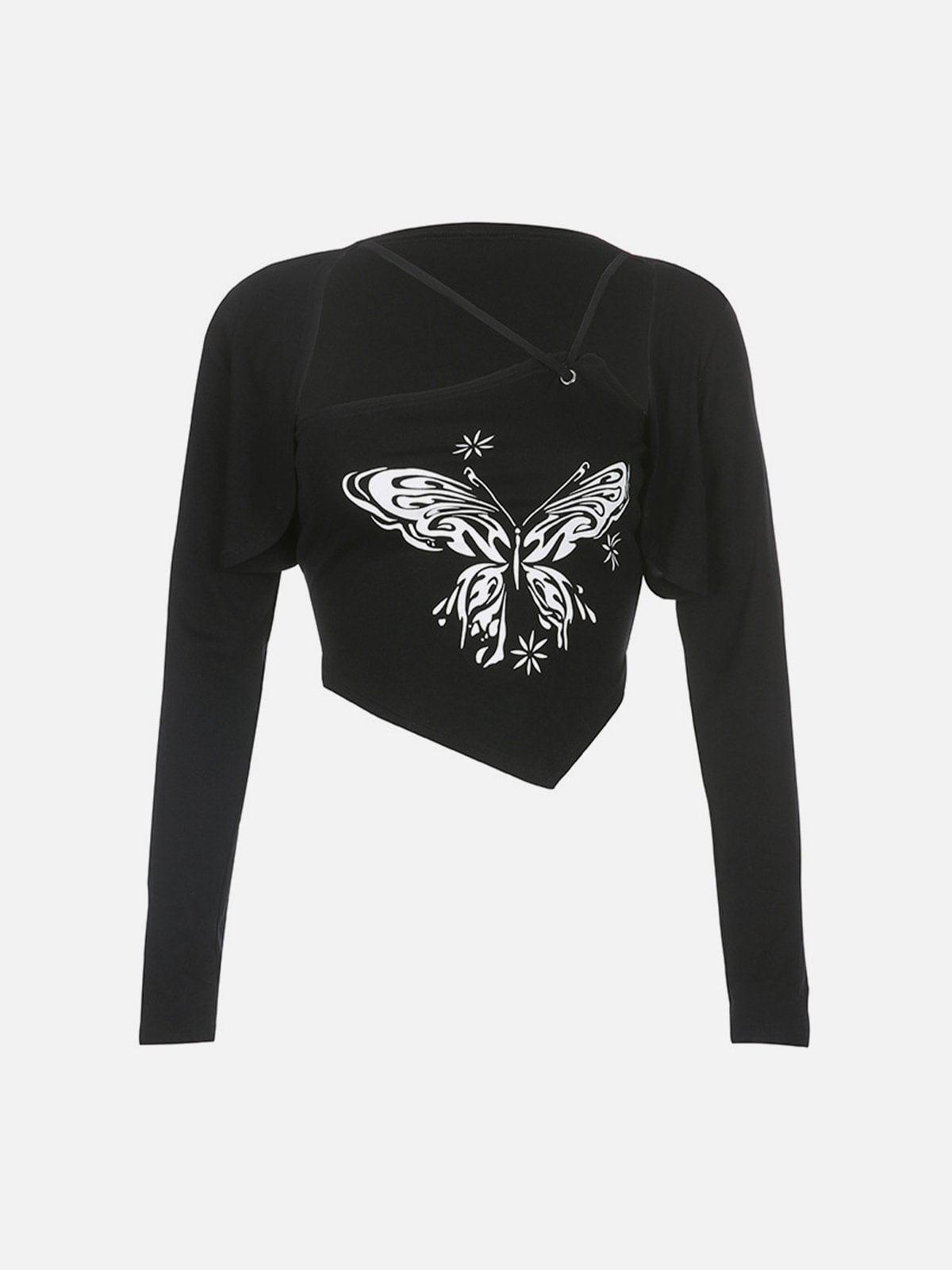 Detachable Irregular Suspenders Long Sleeve T Shirt