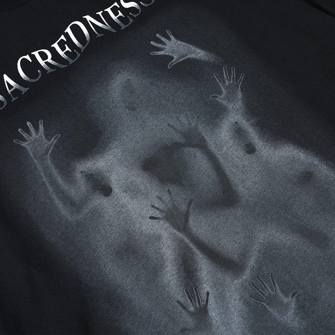 Dark Psychedelic Humanoid Print Oversized Sweatshirt
