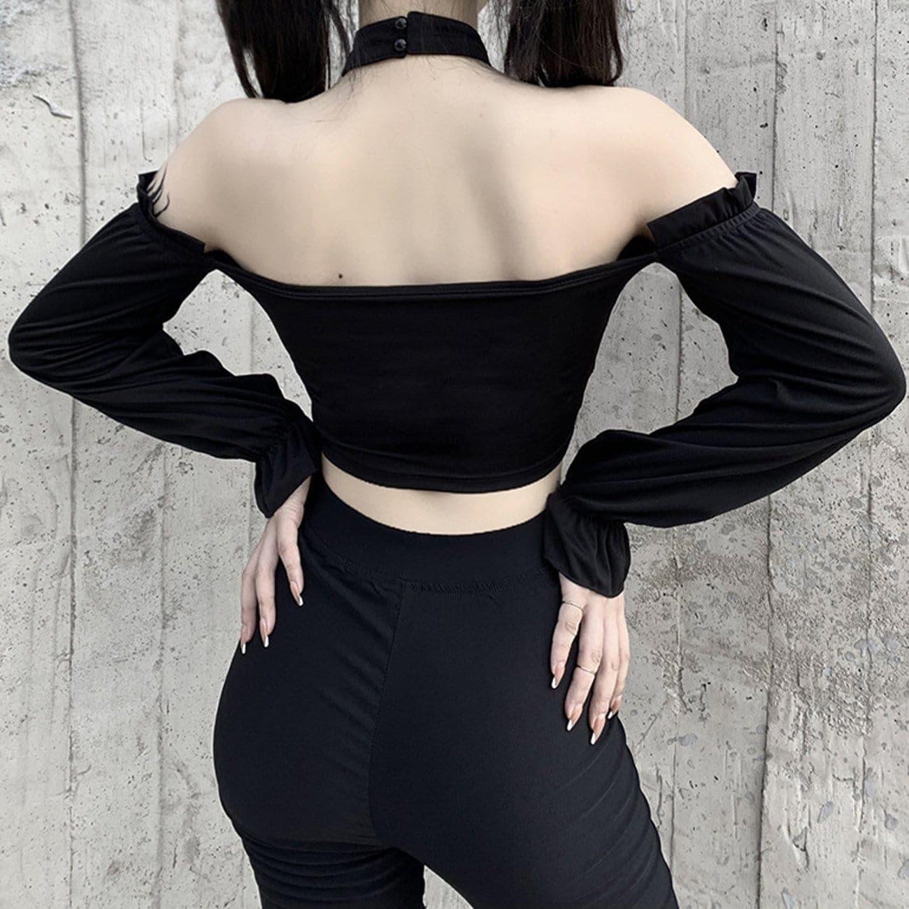 Sexy One-shoulder Fashion Chain Halterneck Short Top