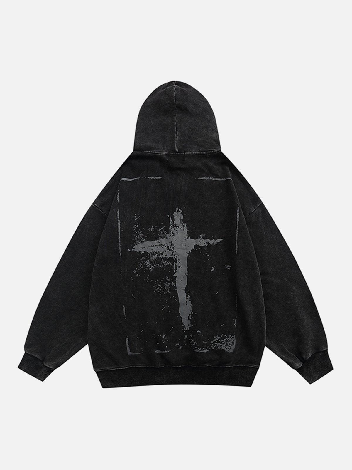 Washed Graffiti Cross Pattern Hoodie