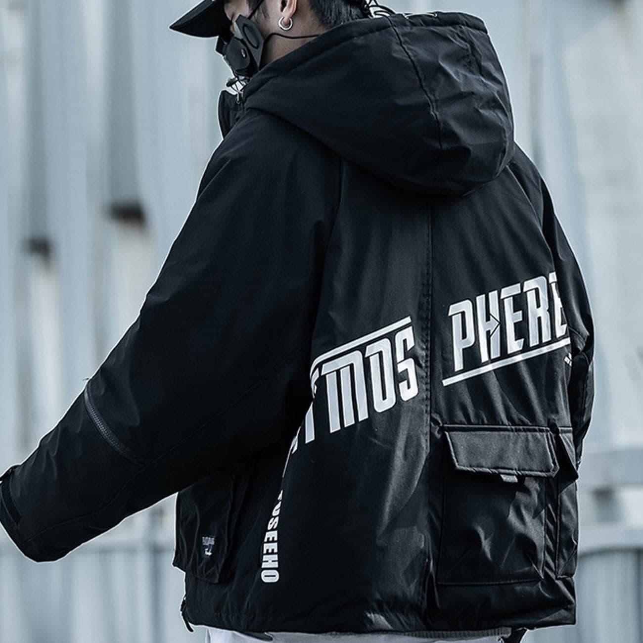 Function Arm Zipper Print Winter Coat