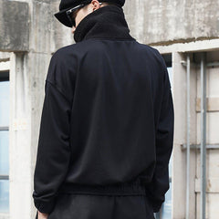 Dark Sherpa High-neck Drawstring Sweatshirt