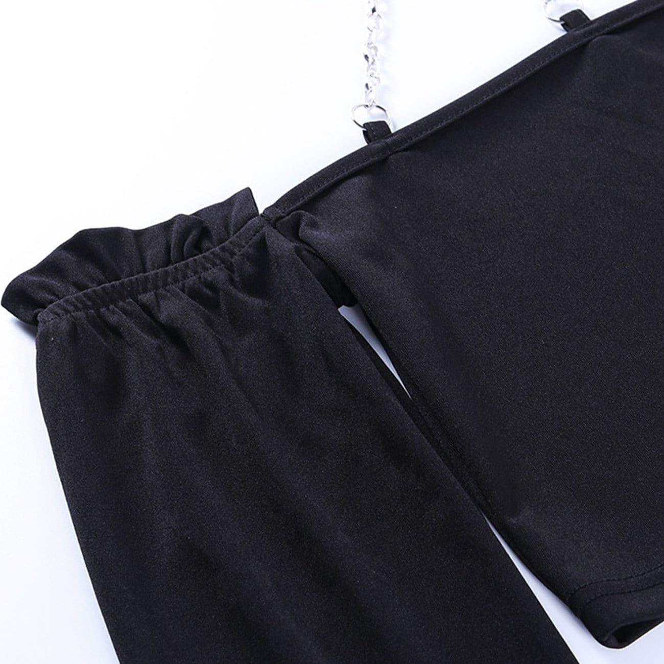 Sexy One-shoulder Fashion Chain Halterneck Short Top