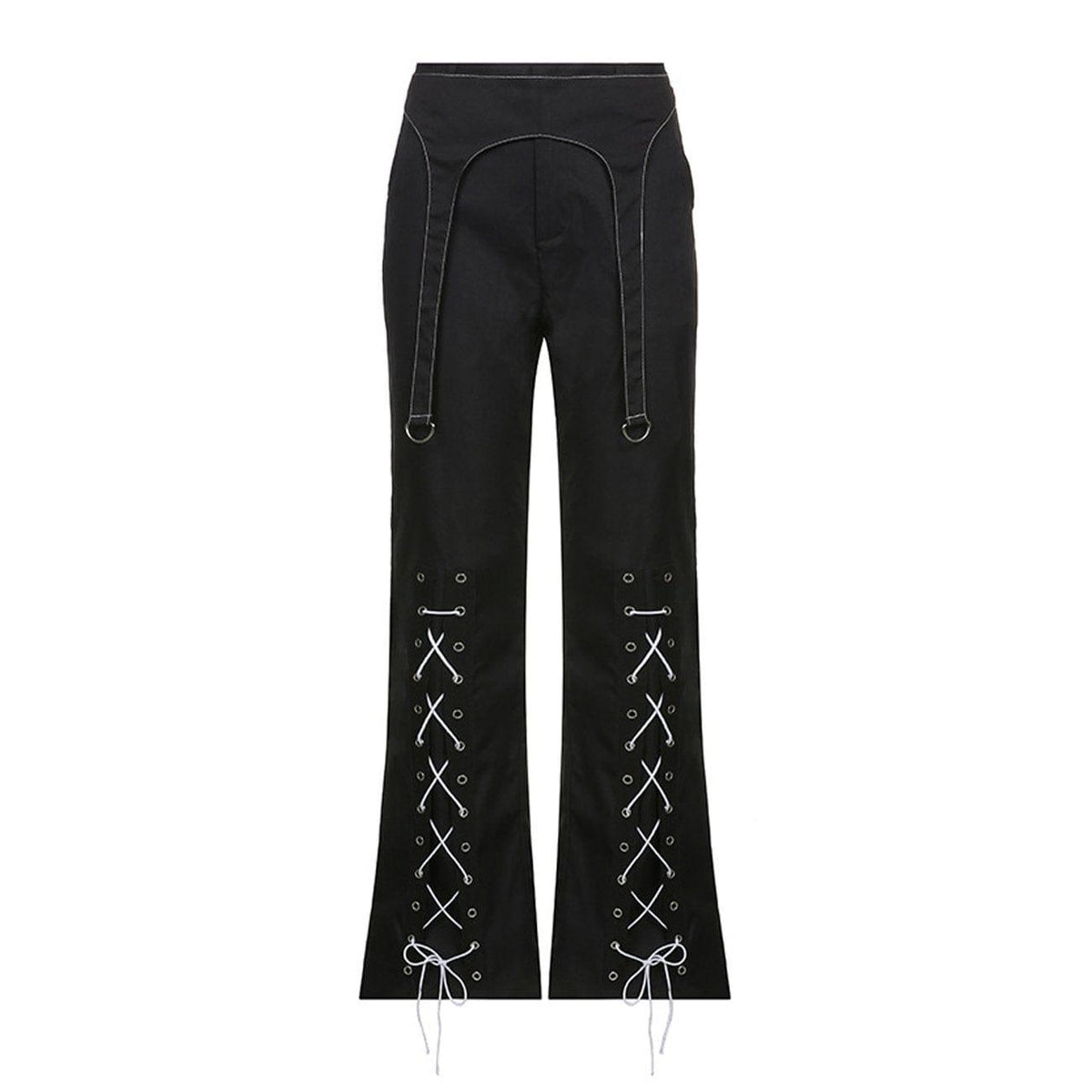 Lace-up High-waist Flared Pants