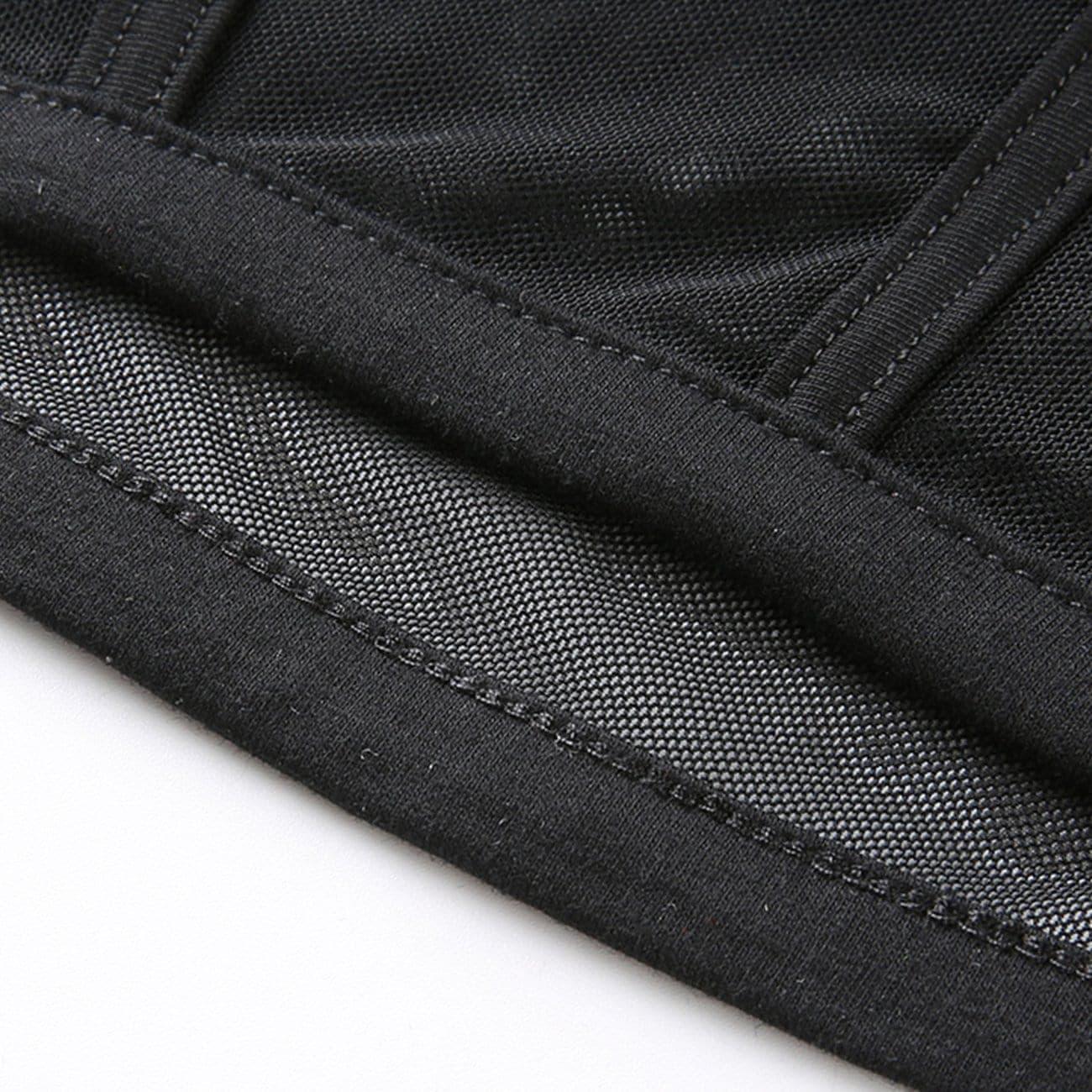 Slim Patchwork Black Mesh Crop Short Sleeve T-shirt