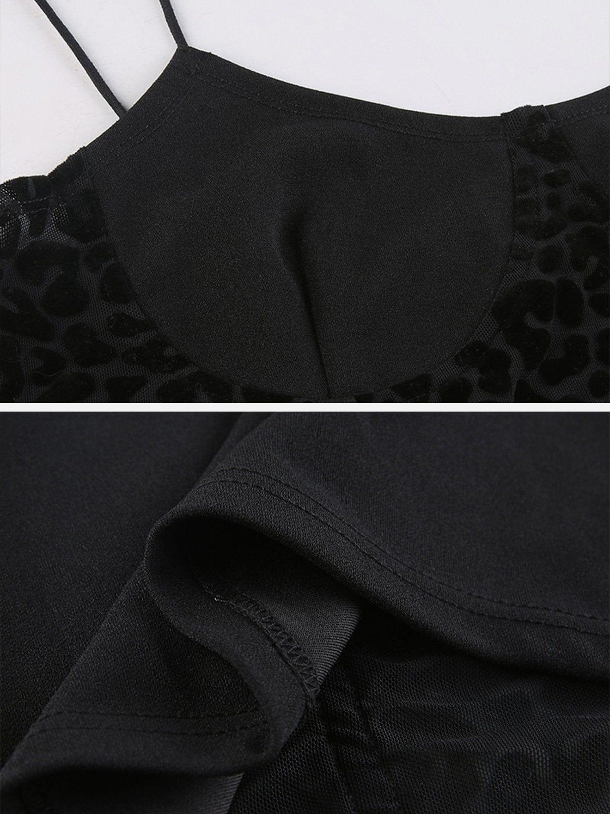 Leopard-print Mesh Patchwork Vest