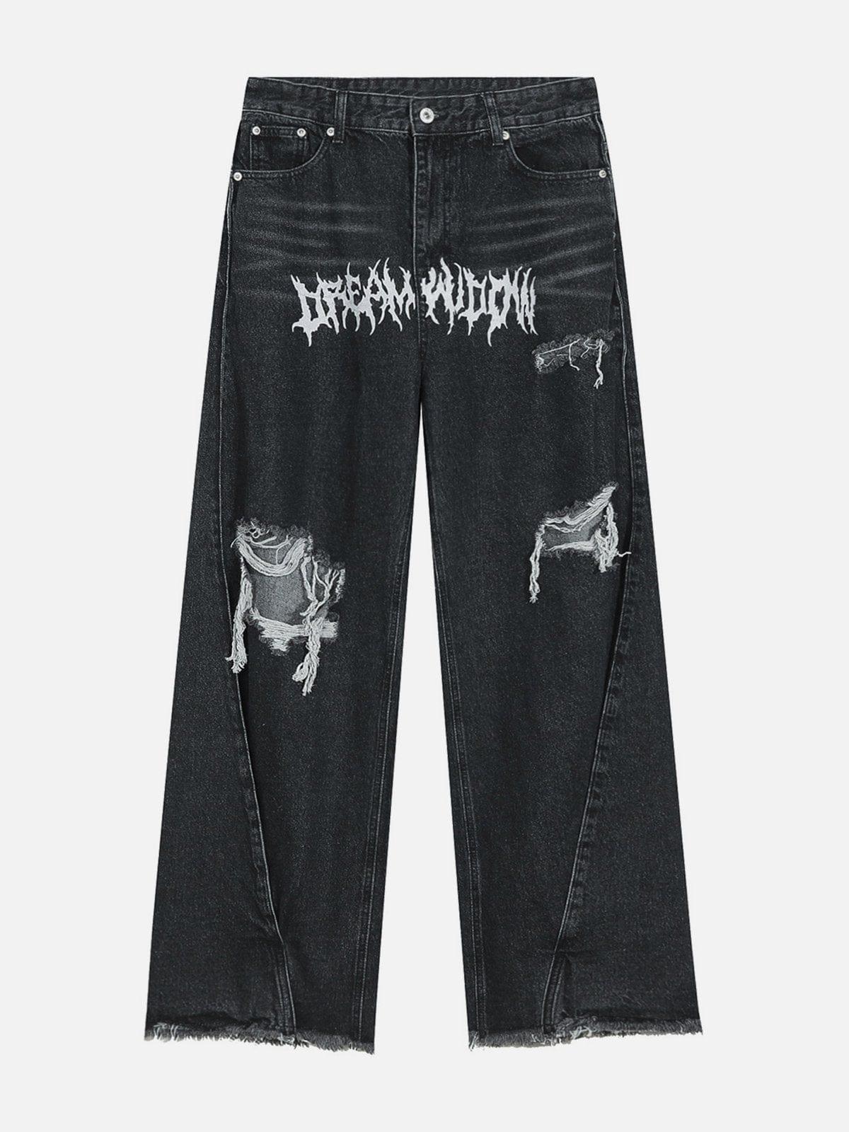 Gothic Alphabet Hole Jeans