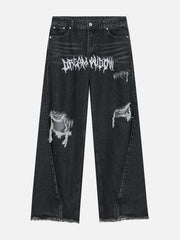 Gothic Alphabet Hole Jeans