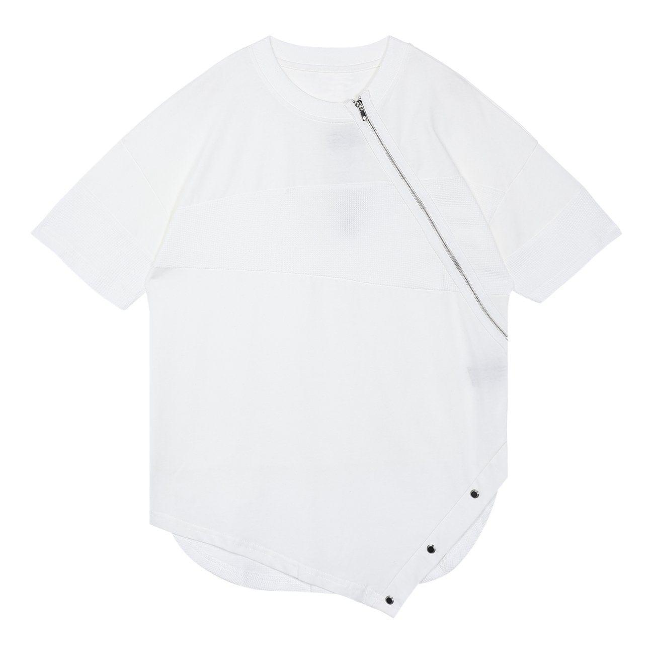 Irregular Zipper Buttons Tee