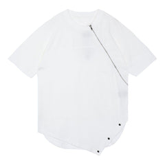 Irregular Zipper Buttons Tee