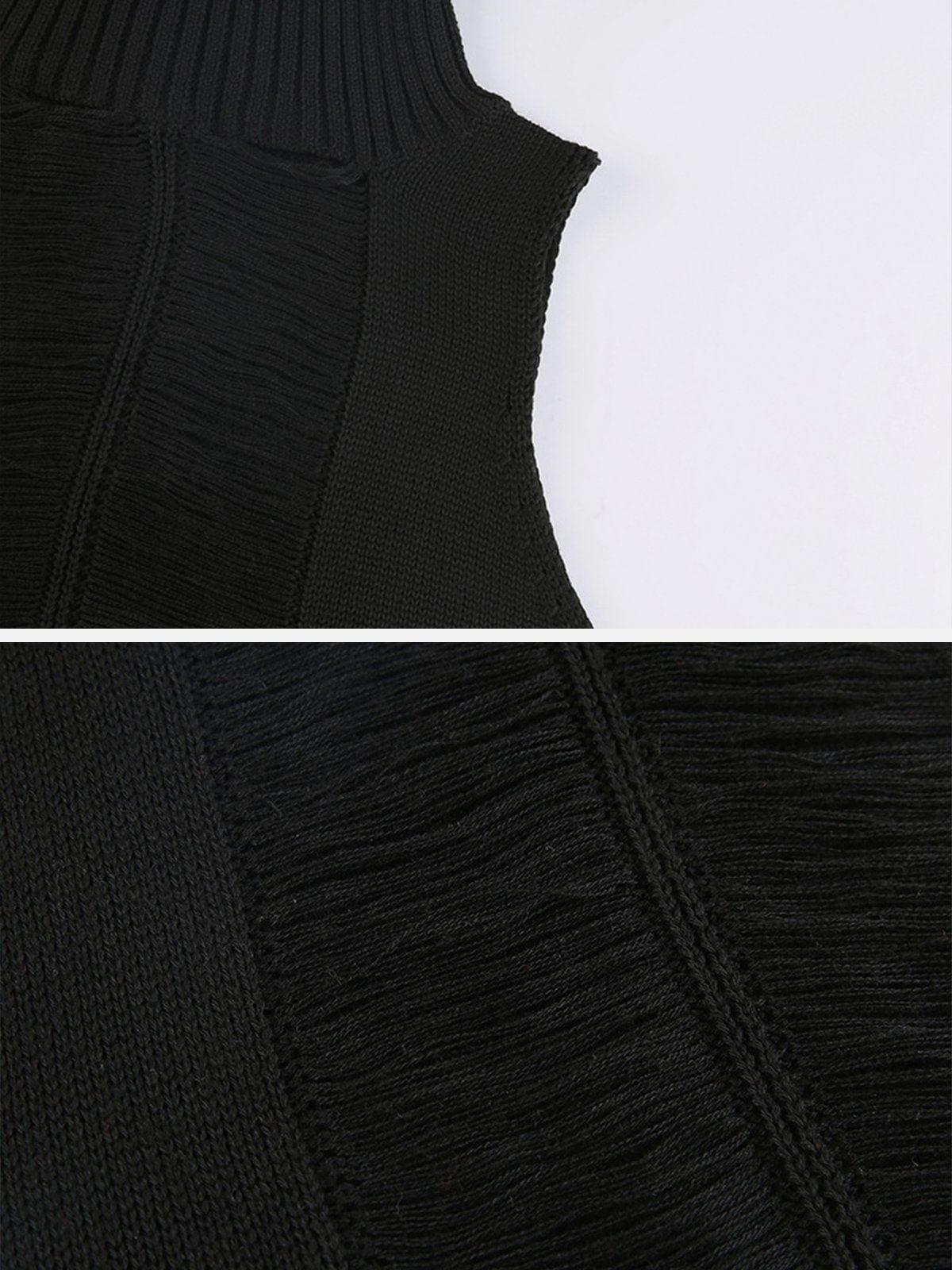 Dark Mesh Hollow Out Turtleneck Vest