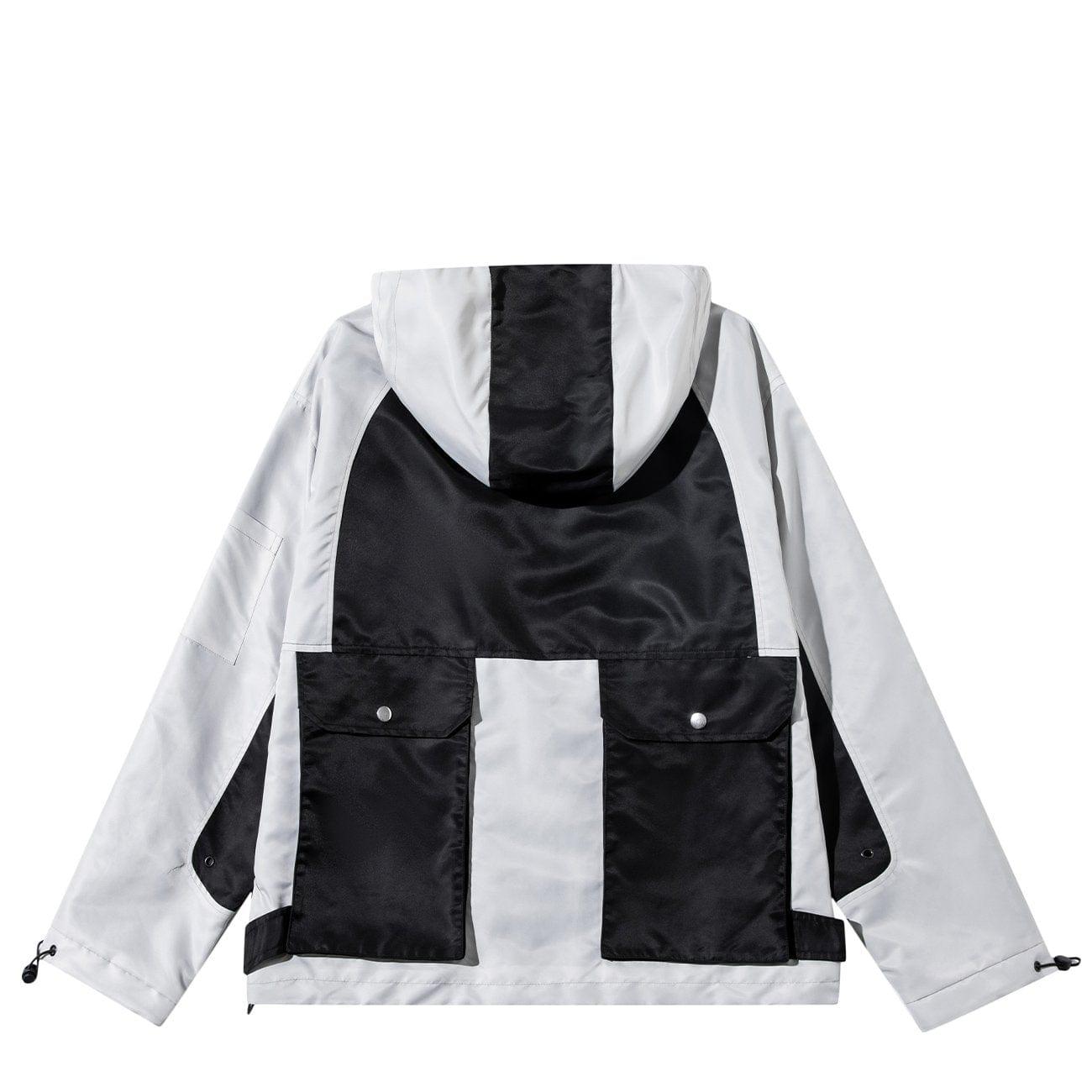 Functional Patchwork Multi Pockets Hooded Jacket