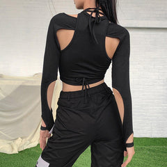 Straps Hollowout Two Piece Long Sleeve Shirt