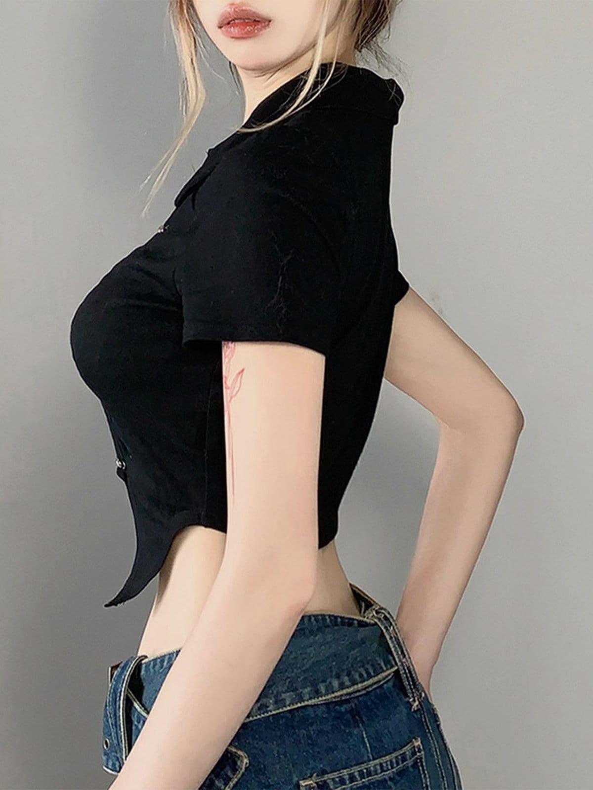 Metal Button Short Sleeve Shirt