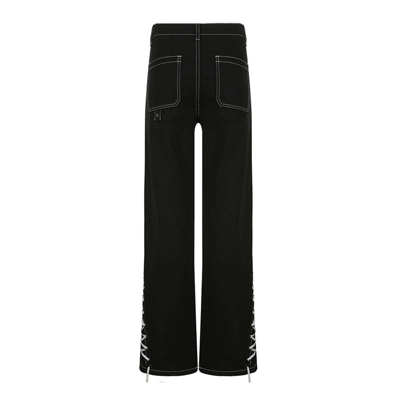 Lace Ribbons Straight Jeans