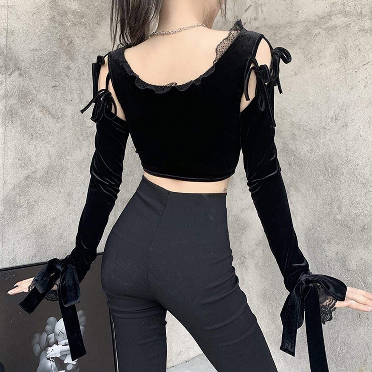 Dark Design Lace Vest Flared Sleeve Long Sleeve T-shirt