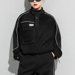Dark Patchwork Drawstring Sherpa Sweatshirt