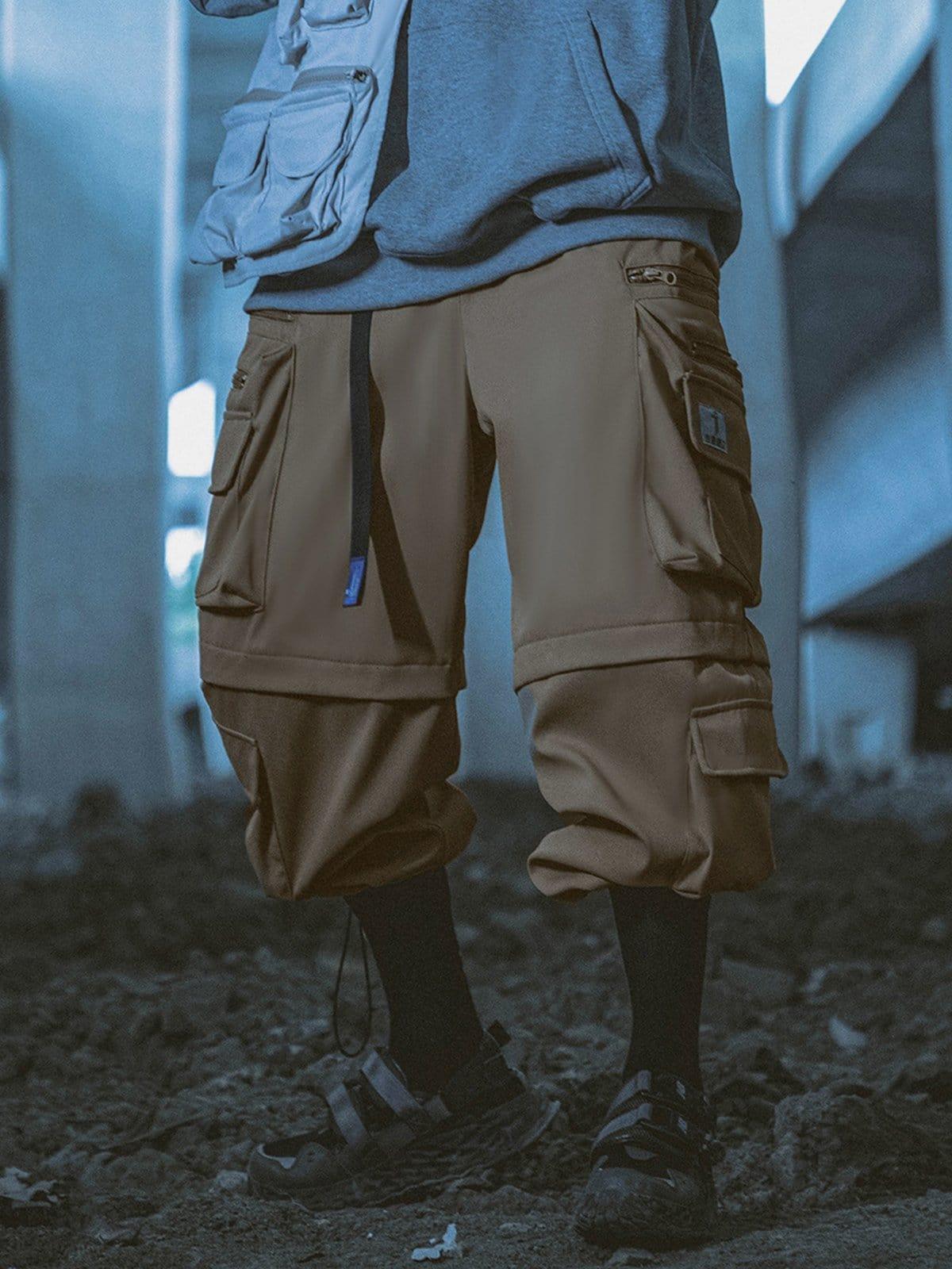 Solid Color Zip Up Pocket Cargo Pants
