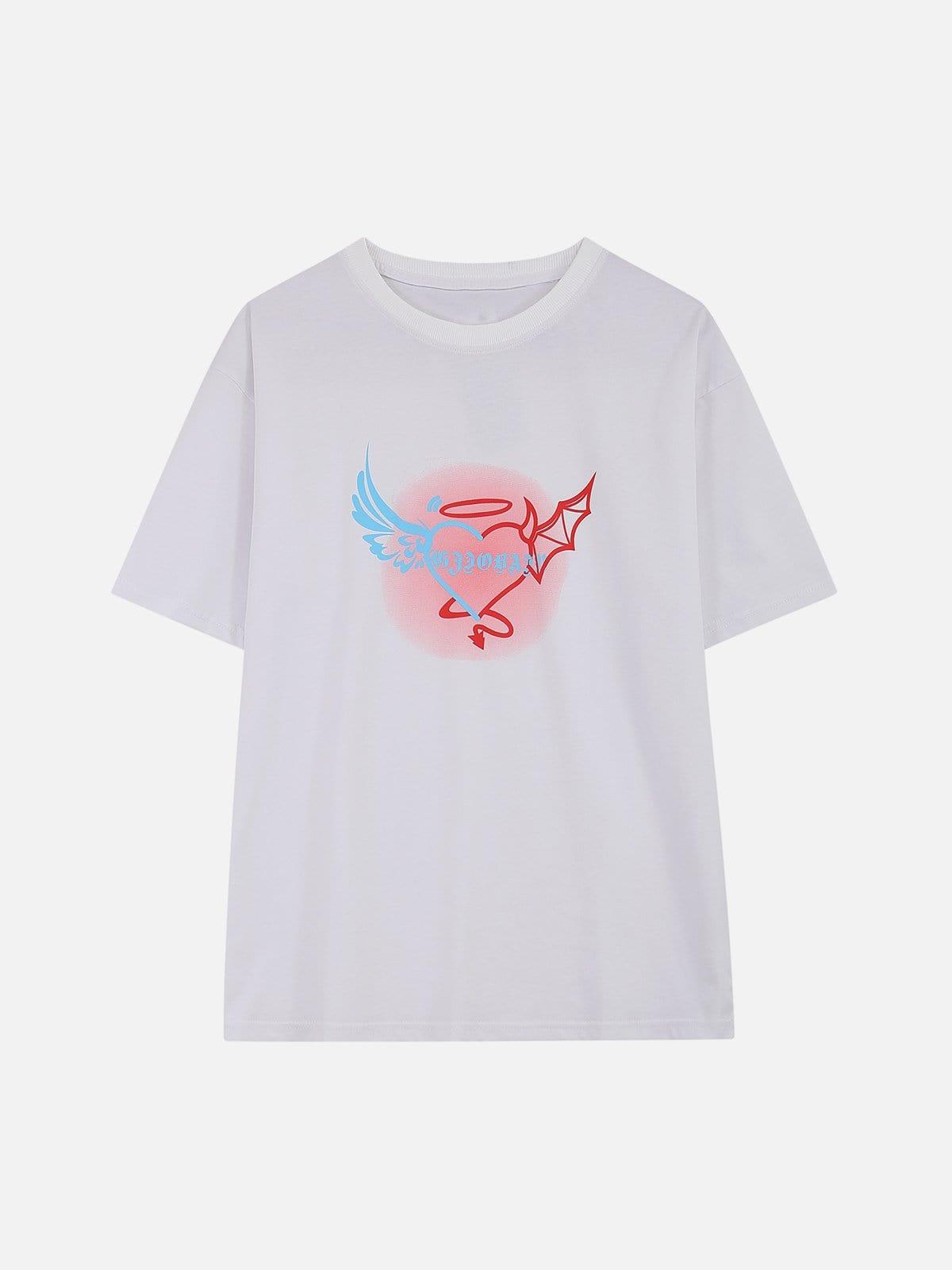 Angel Devil Wings Love Heart Print Tee