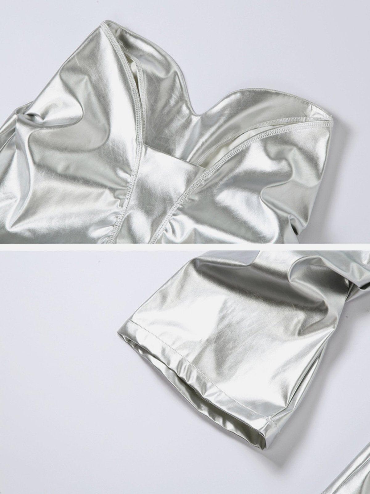 Technological Silver Pleated PU Pants