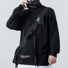 Dark Turtleneck Embroidery Sweatshirt