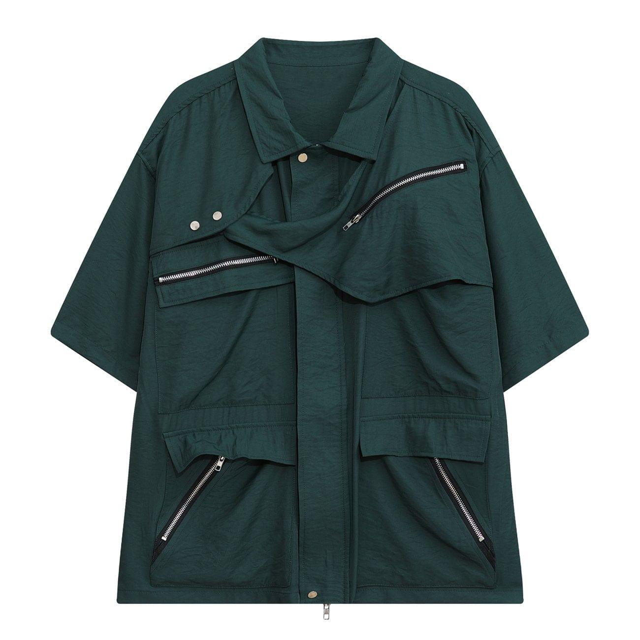 Multi Pockets Zip Up Short Sleeve Shirt