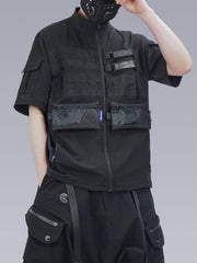 Patchwork Zip Up Function Short Sleeve Shirt
