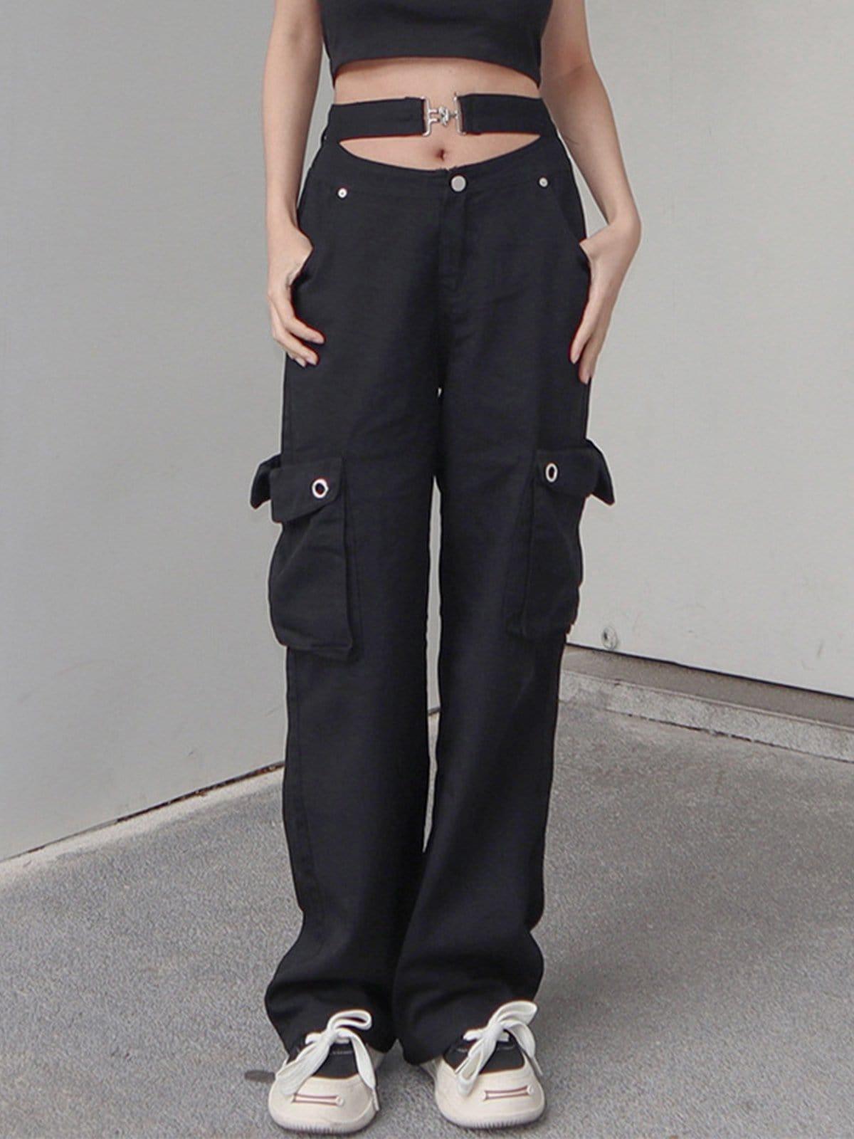 Hollowout Metal Buckle Cargo Pants