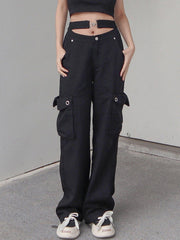 Hollowout Metal Buckle Cargo Pants
