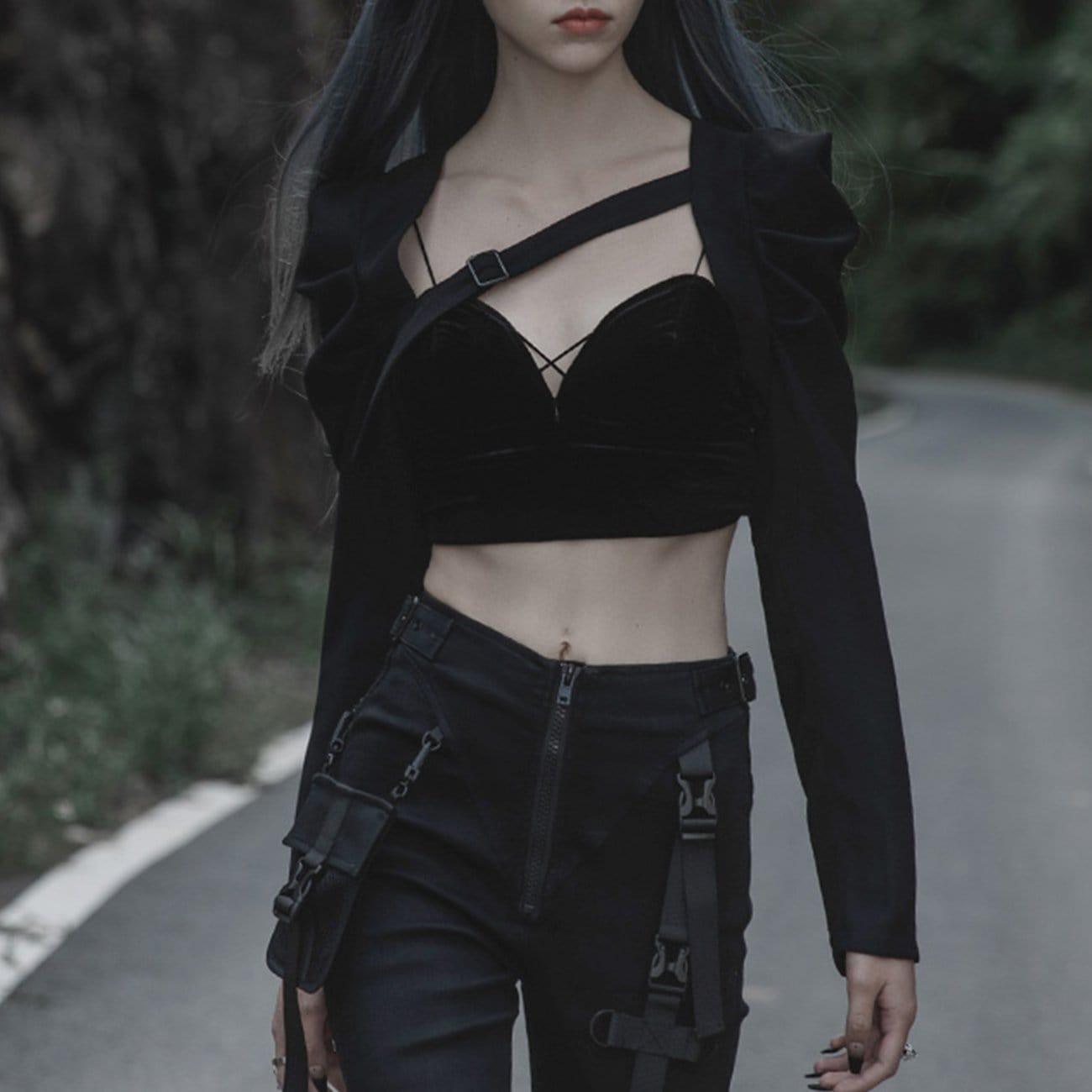 Diagonal Straps Pleated Cropped Jacket