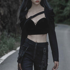 Diagonal Straps Pleated Cropped Jacket