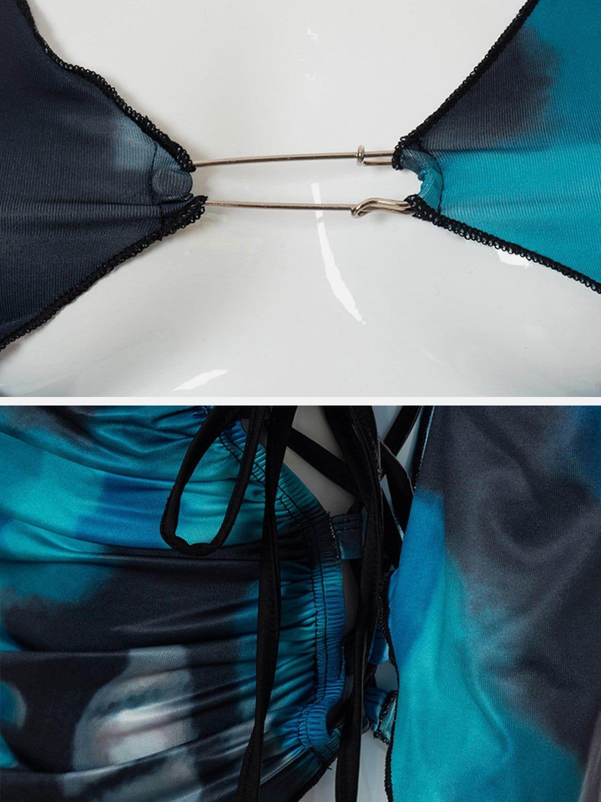 Tie Dye Suspender Skirt Suit
