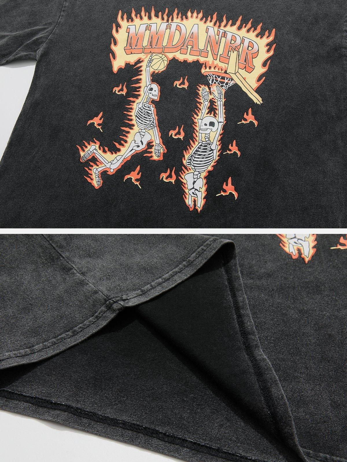 Washed Burning Skeleton Dunk Graphic Tee