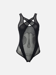 Cross Wrap Mesh Perspective Jumpsuit
