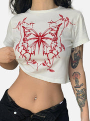 Butterfly Print Short Sleeve T Shirt