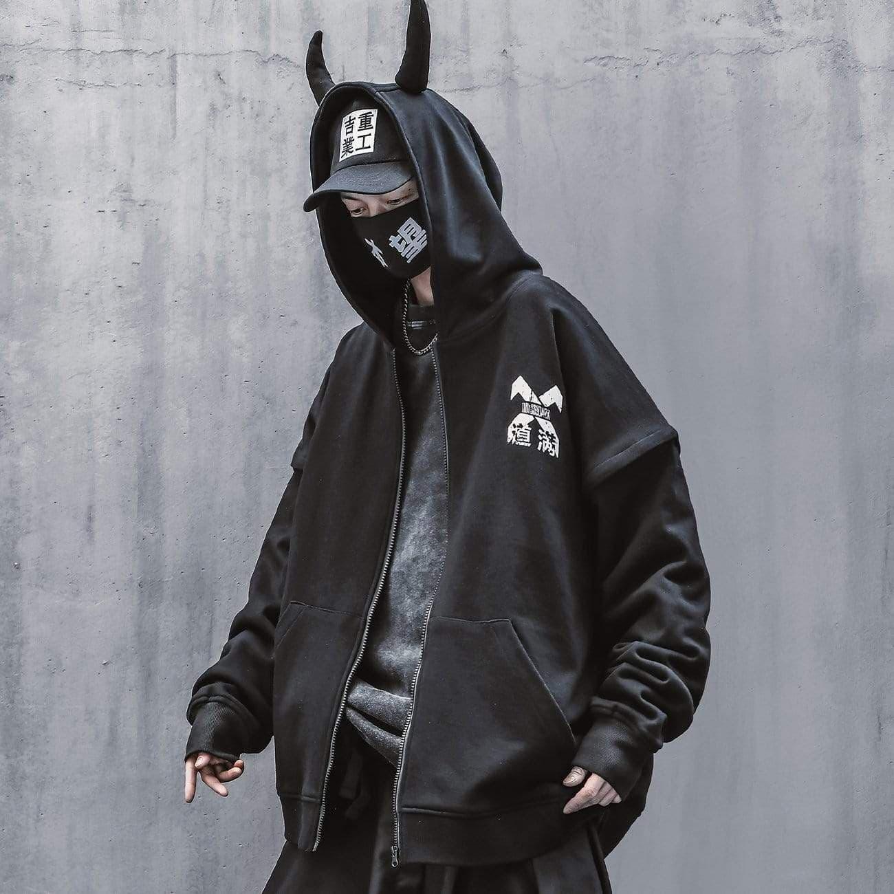 Techwear Devil Horns Cardigan Hoodies