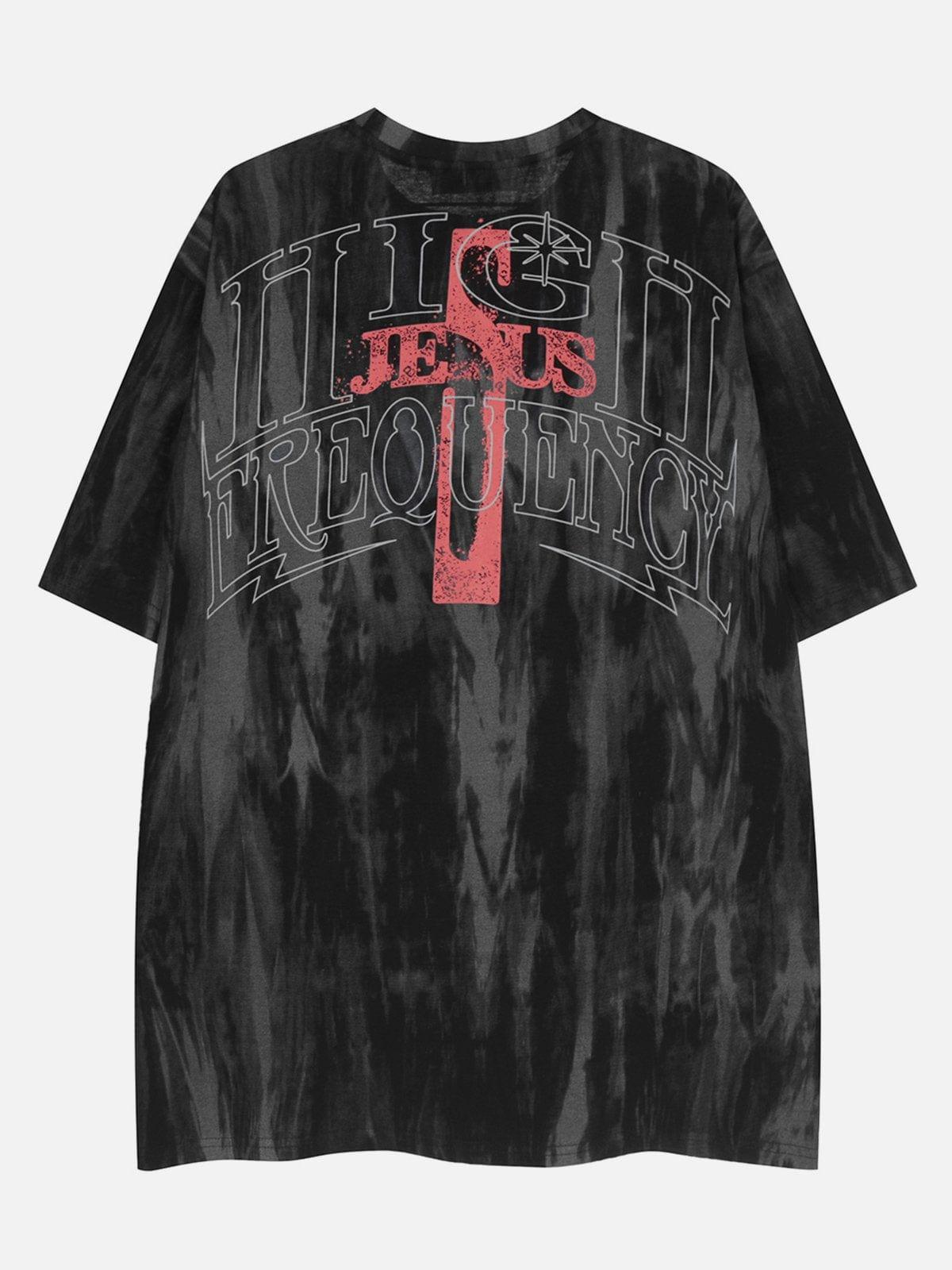 Washed Tie Dye Cross Letters Graphic Tee