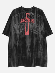 Washed Tie Dye Cross Letters Graphic Tee