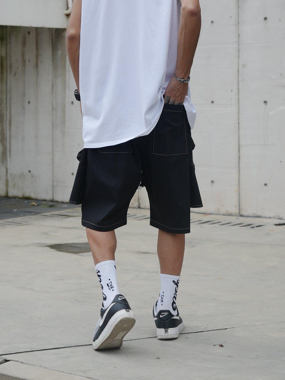 Patchwork Chain Pocket Cargo Shorts