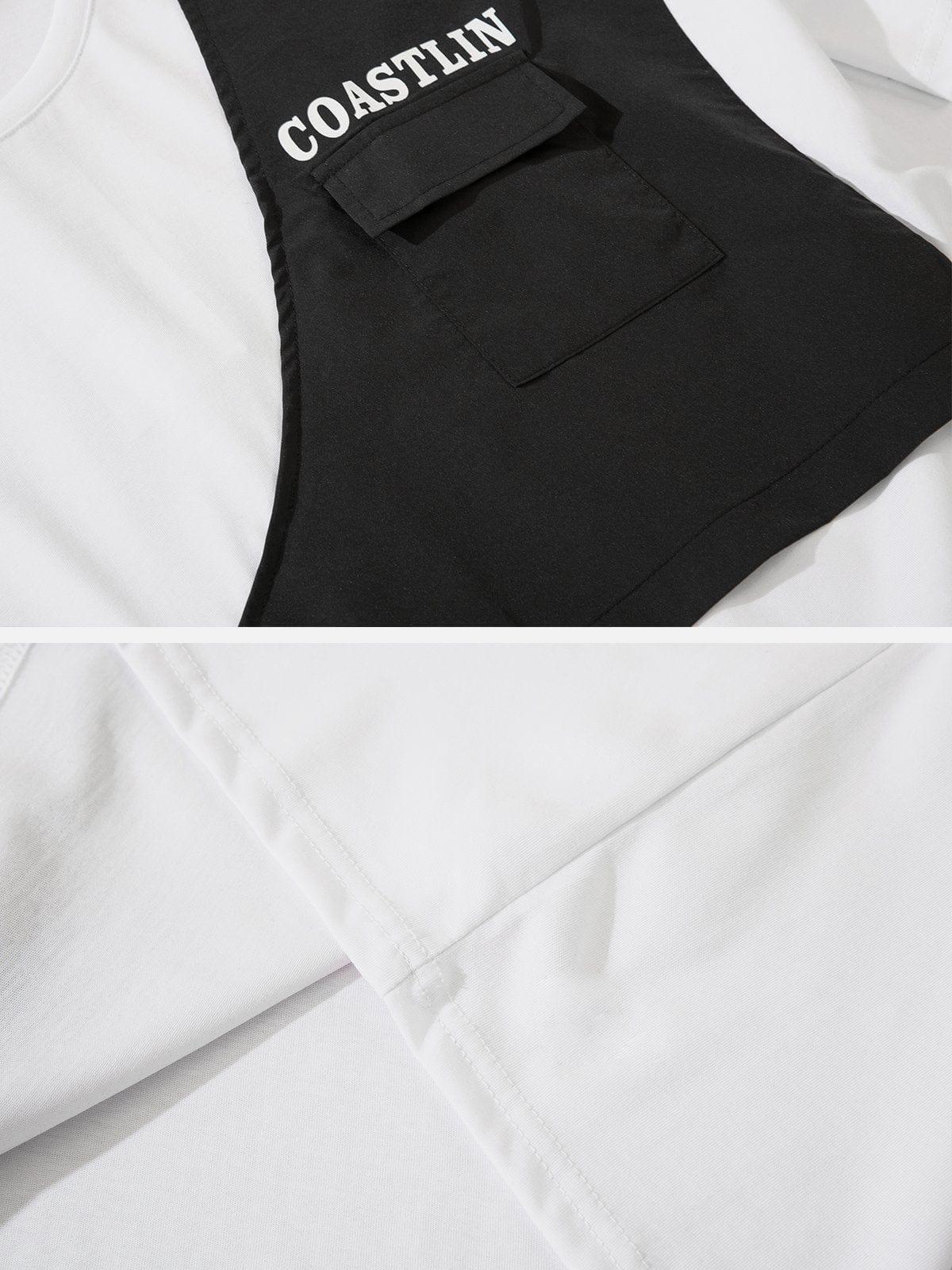 Fake Two Vest Patchwork Tee