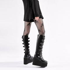 High-top Metal Button PU Thick High-heel Martin Boots