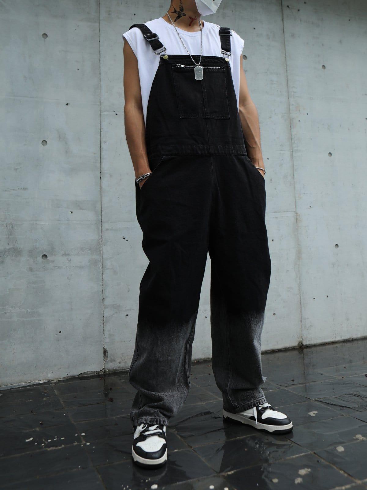 Washed Zip Up Overalls