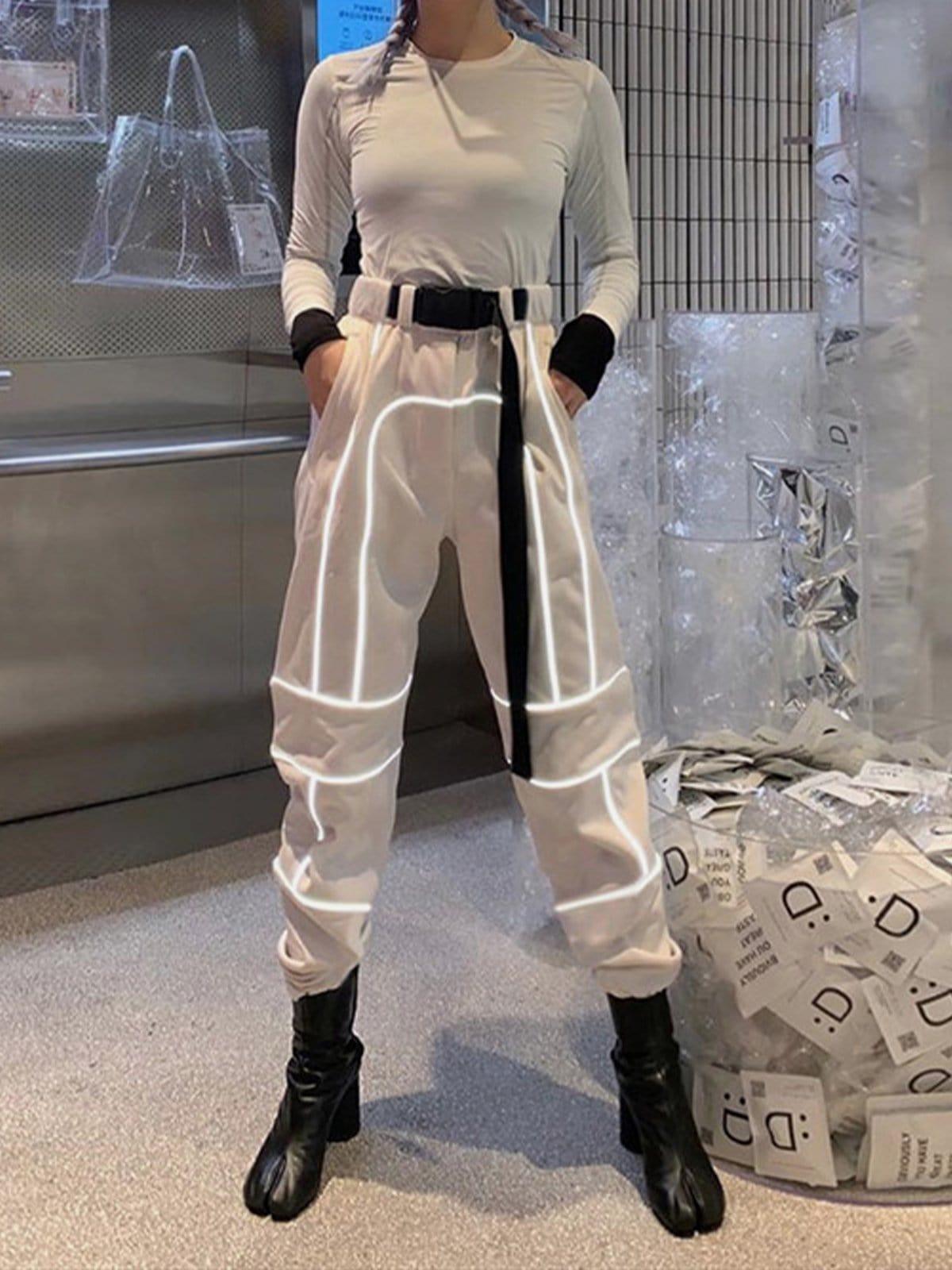 High Waist Reflective Strip Cargo Pants