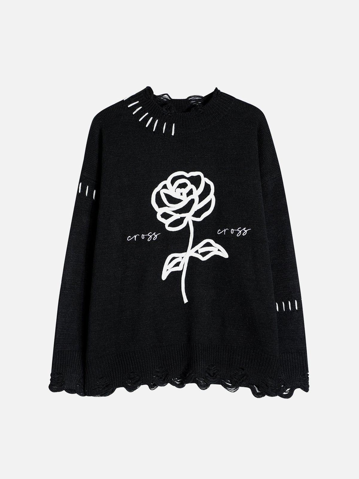 Flower Ripper Hole knit Sweater